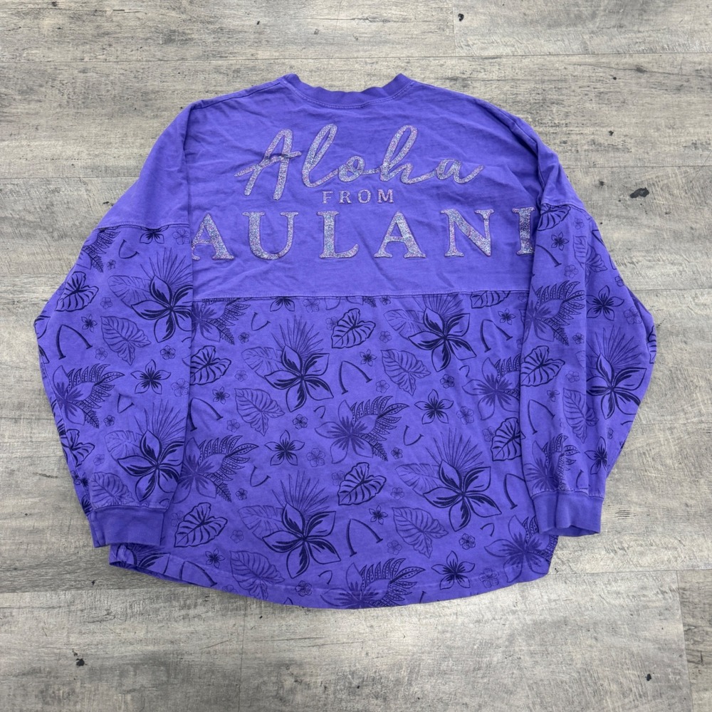 Disney Resort Aloha From Aulani Spirit Jersey‎ Unisex XL Purple Floral Glitter